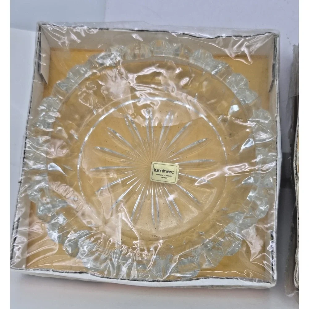 NOS Vintage MCM Set Of 2 Luminarc Cendrier Prisme Glass Ashtrays France 1970s